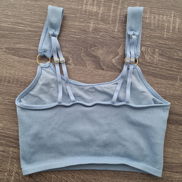 Aerie Seamless Ring longline Bralette baby blue ribbed stretchy crop tank pastel - Picture 3 of 5